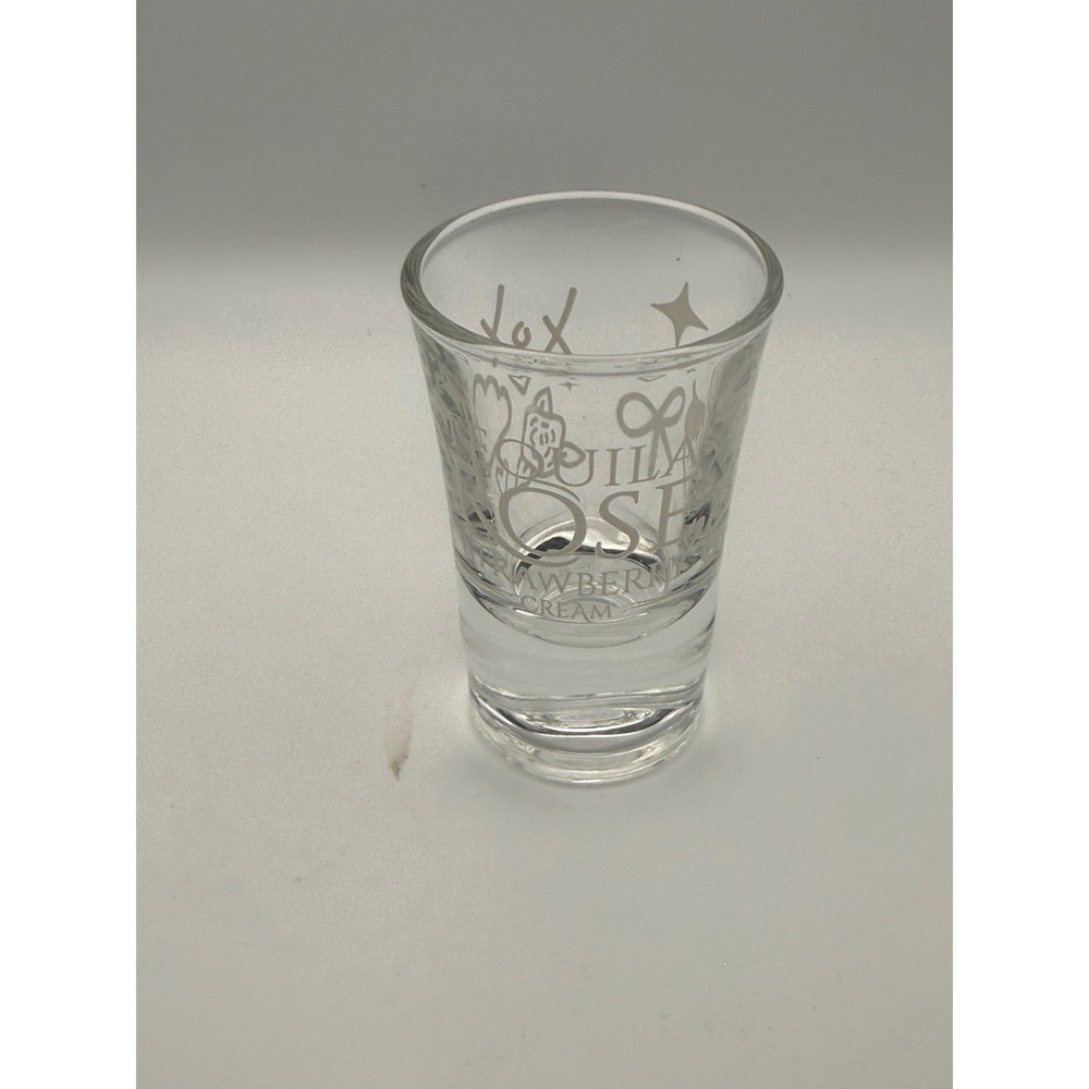 Tequila Rose Strawberry Cream Shot Glass Clear White Frosted Graphics Barware